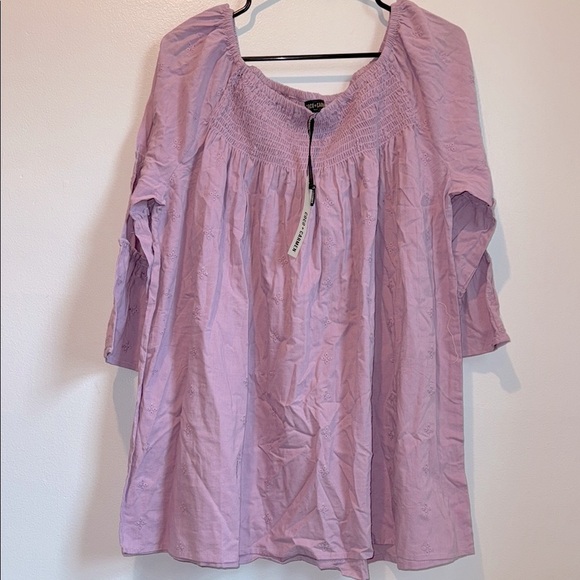 Coco + Carmen L / XL Women's Eyelet Cotton Lavender Smocked Top Bell Sleeves - Picture 2 of 7
